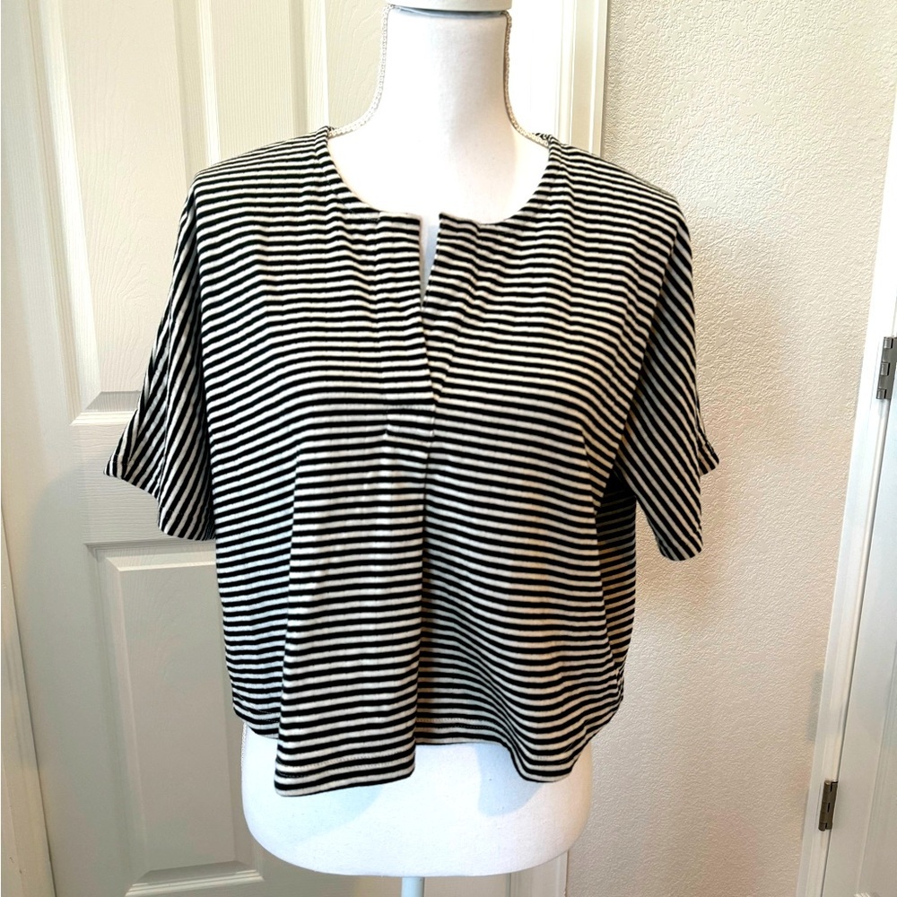 Madewell, Double- Faced, Henley Tee in stripe black and white. Size M